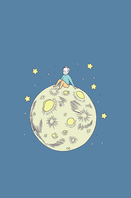 彩绘坐在月球上的男子矢量图-众图网