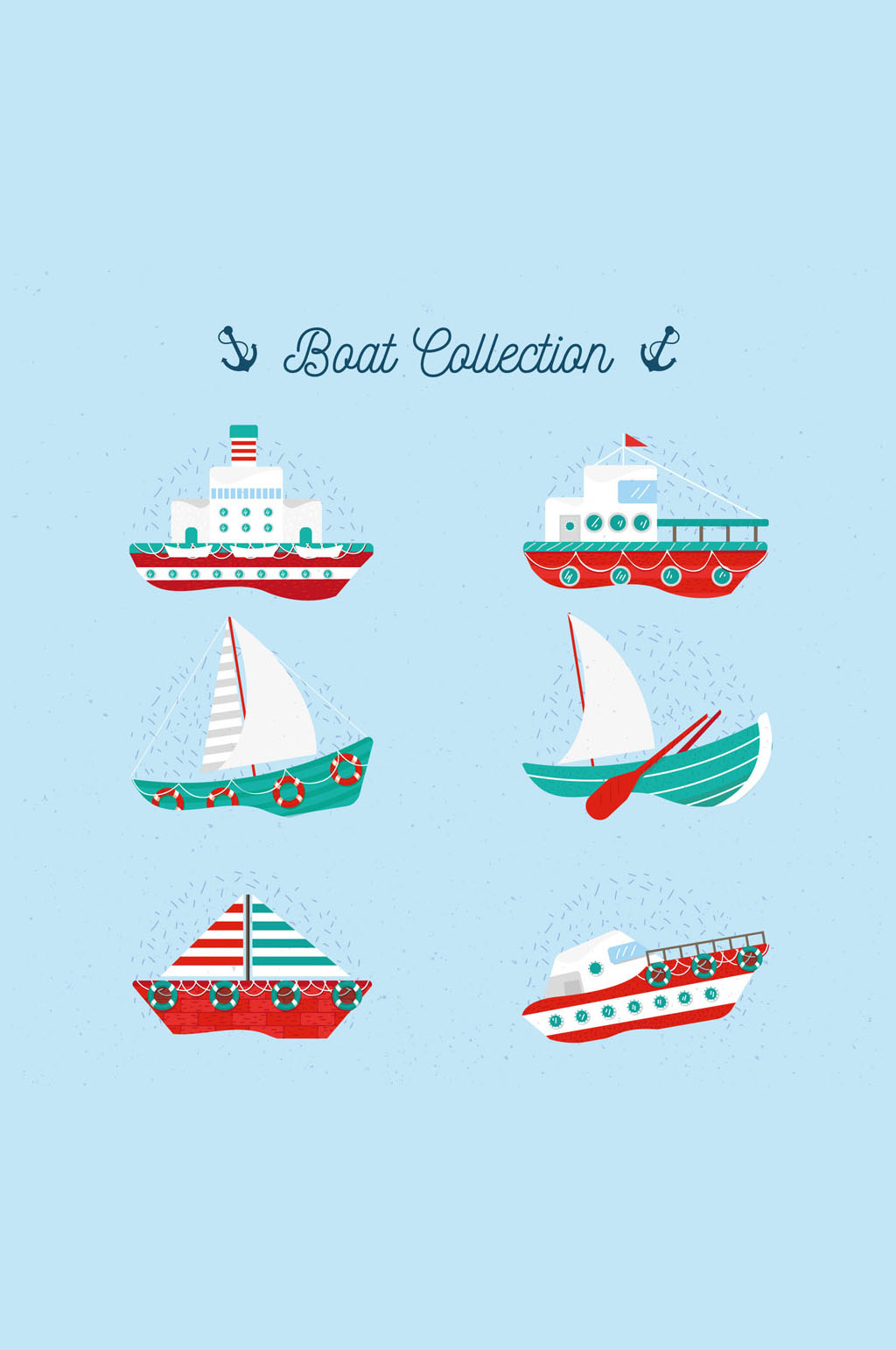 6款彩色船舶设计矢量素材