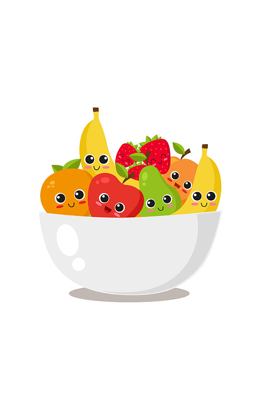 卡通装在碗里的可爱水果矢量图