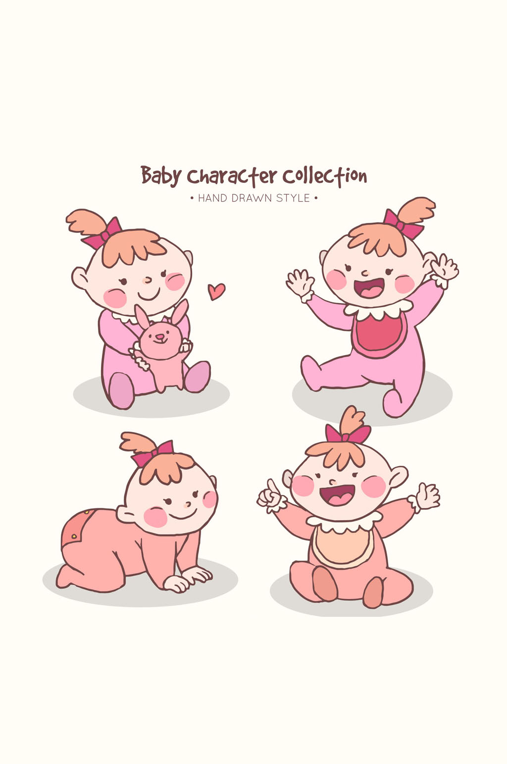 4款彩绘可爱女婴矢量素材