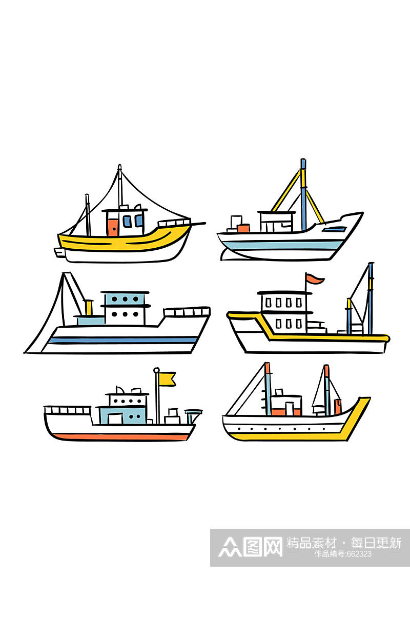 6款创意渔船设计矢量素材素材