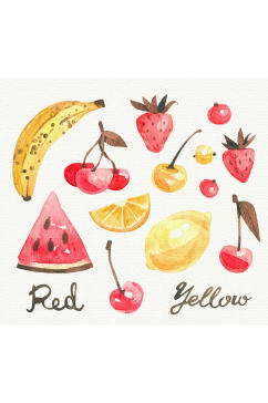 13款彩绘黄色和红色水果矢量图