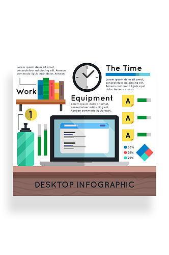 扁平化办公桌面商务信息图矢量素材