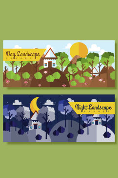 2款山林房屋白天和黑夜风景banner