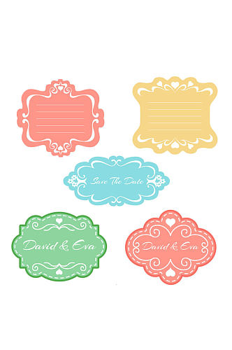 5款彩色花纹婚礼标签矢量素材
