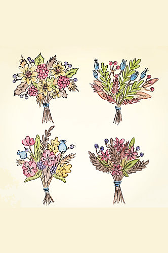 4款彩绘美丽花束矢量素材