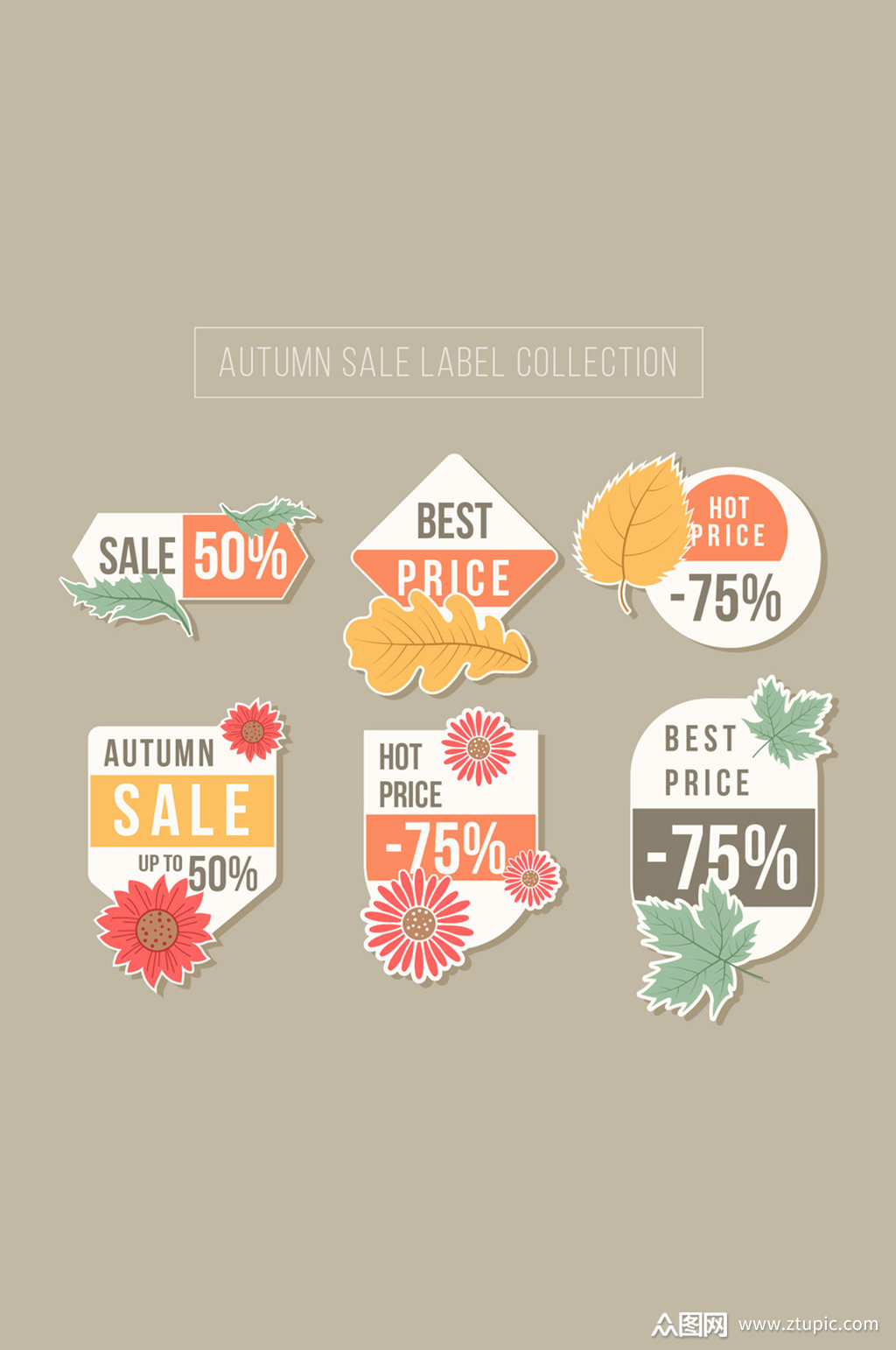 6款创意秋季折扣标签矢量素材