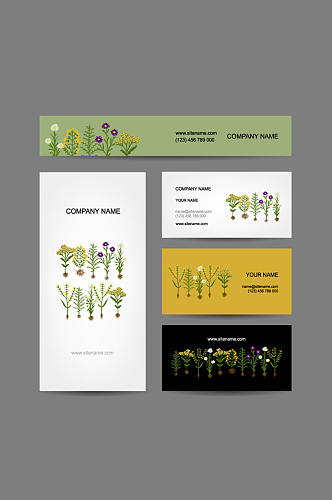 5款花卉装饰企业卡片矢量素材