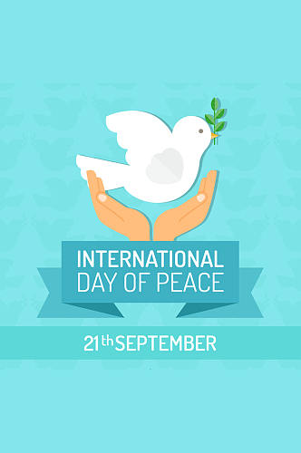 创意国际和平日手捧白鸽贺卡矢量图