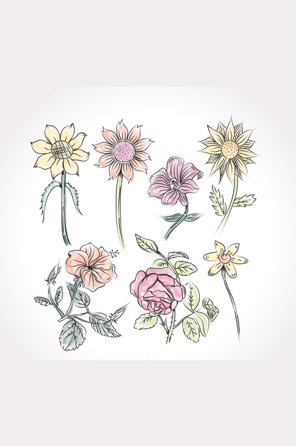 7款彩绘花朵设计矢量素材