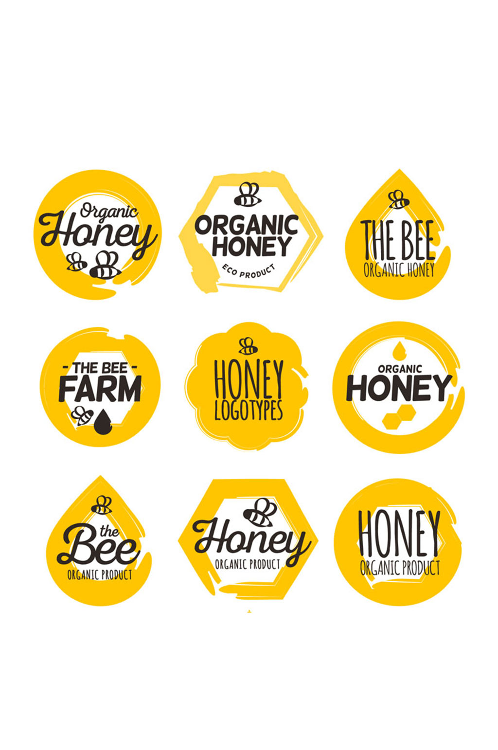 8款黄色有机蜂蜜标志矢量素材