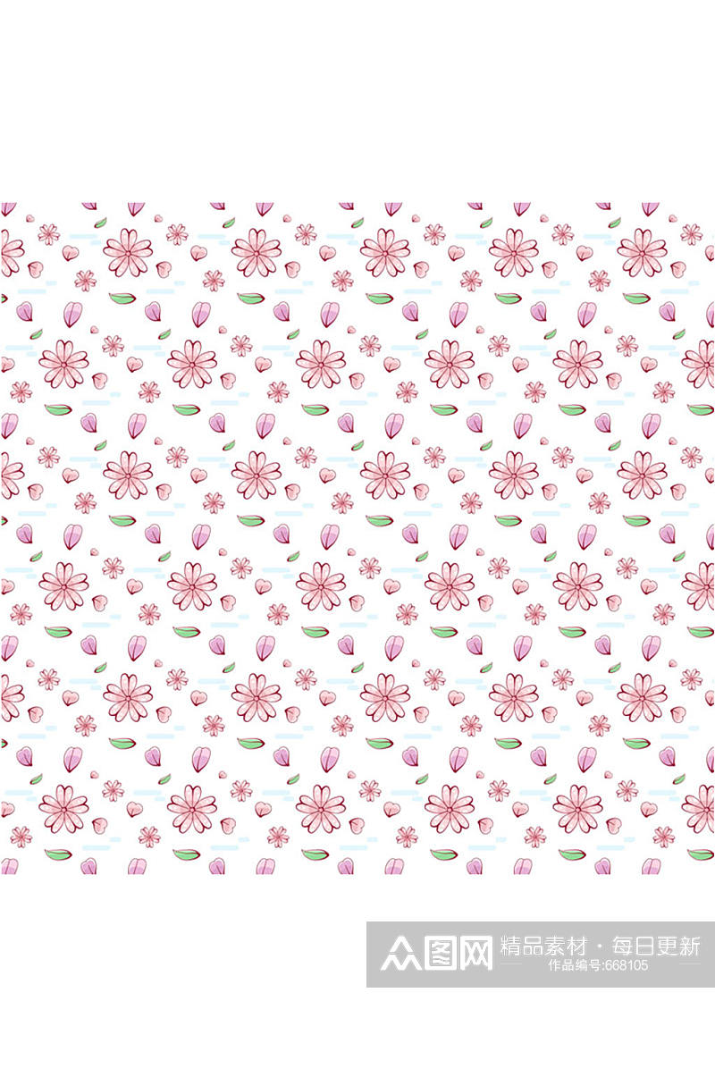 彩绘樱花花朵无缝背景矢量图素材