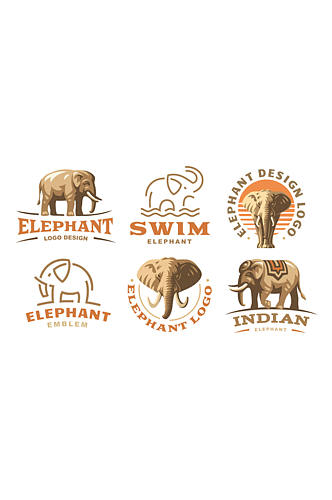 六款大象标记简约艺术字设计矢量元素