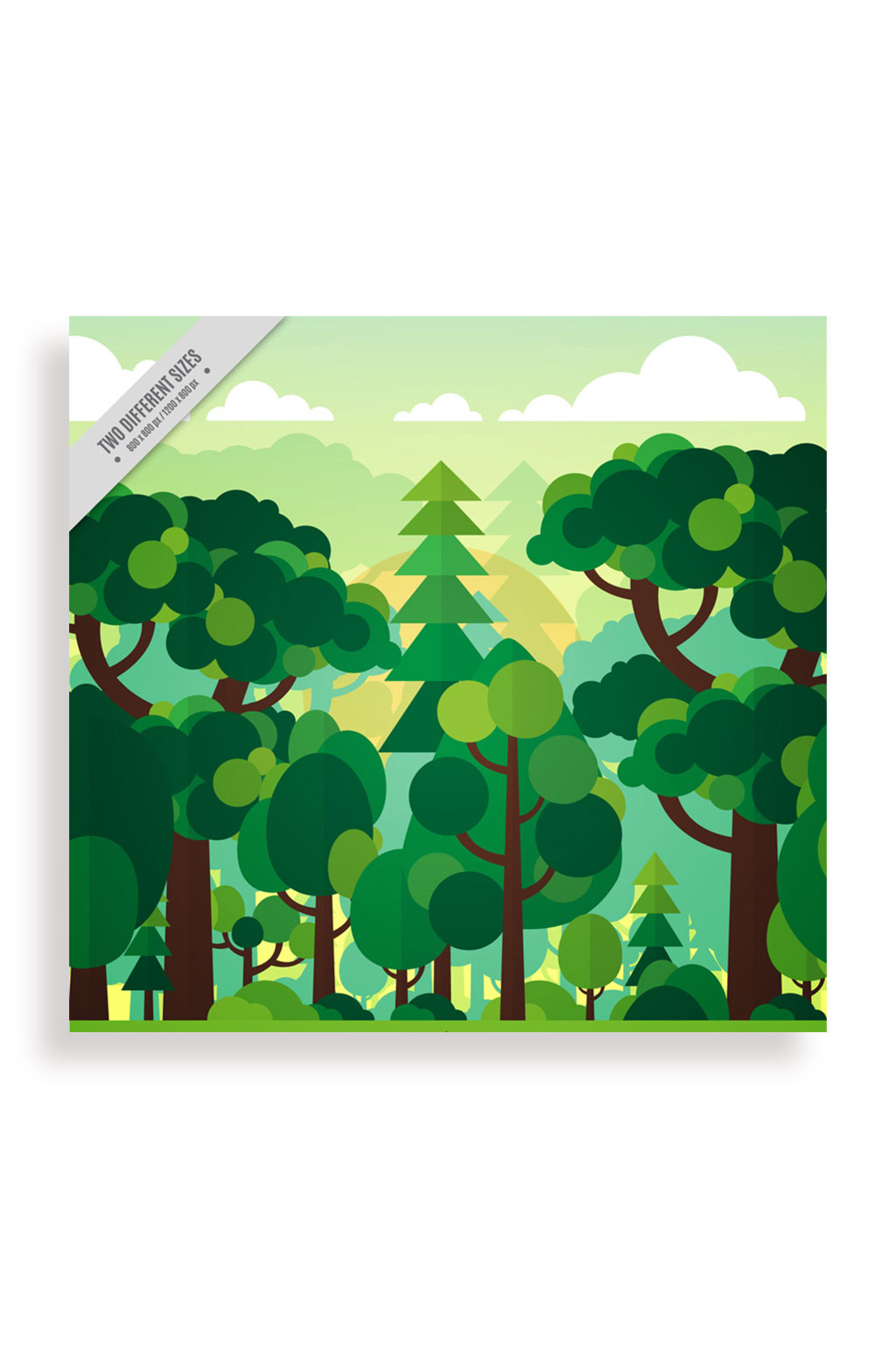 扁平化绿色森林风景矢量图素材