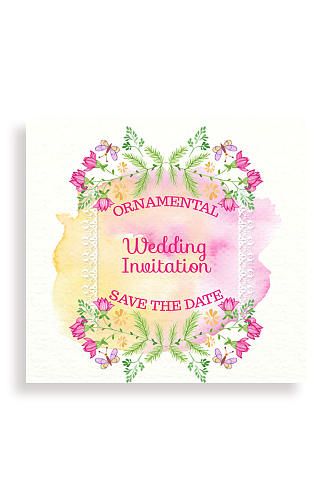 水彩绘花卉和蝴蝶婚礼邀请卡矢量图