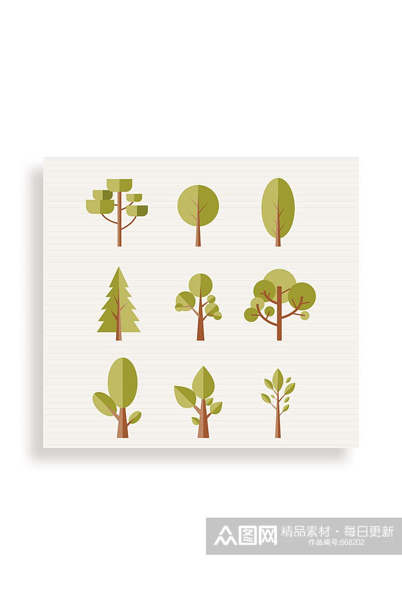 9款扁平化森林树木矢量图素材