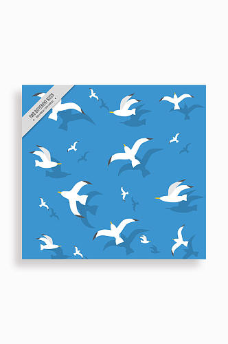 飞翔的白色海鸥无缝背景矢量图