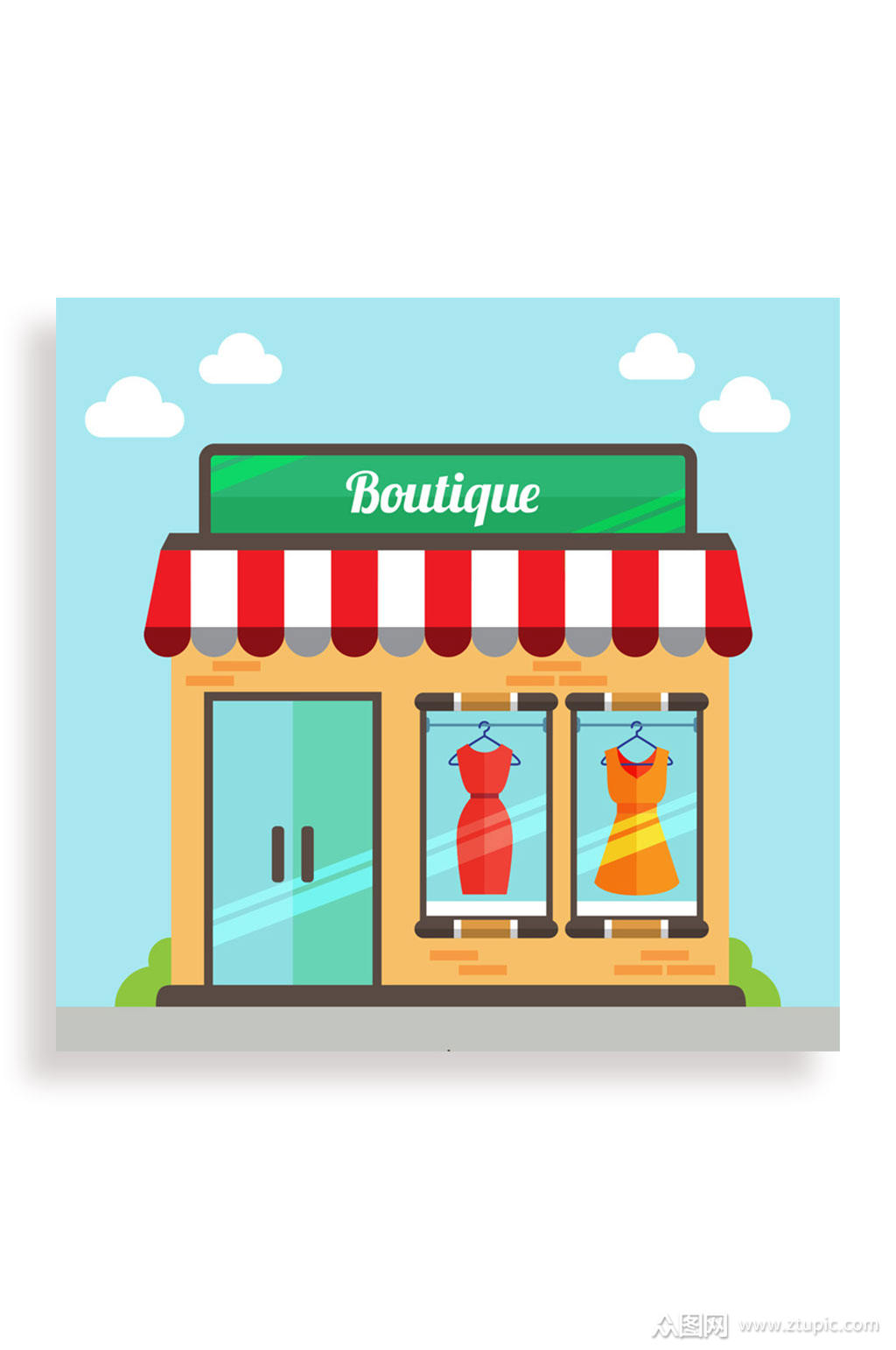 扁平化女士时装精品店矢量素材