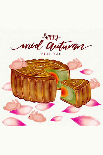 美味中秋节月饼和花瓣矢量图