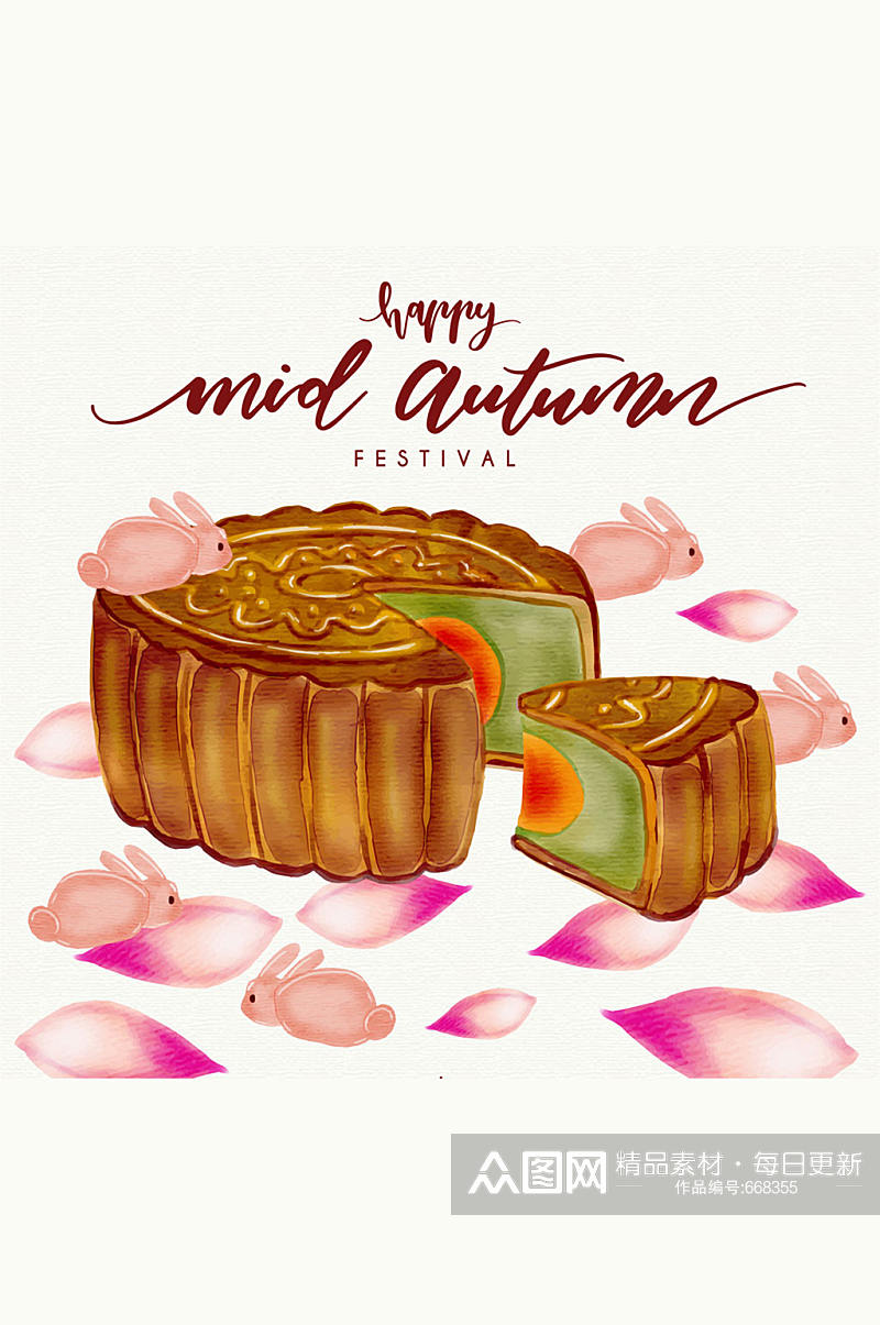 美味中秋节月饼和花瓣矢量图素材