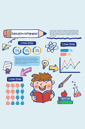 彩绘男孩教育信息图矢量素材