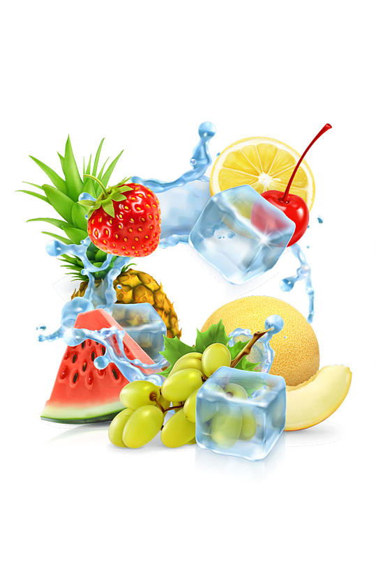 新鲜水果和冰块矢量素材-众图网