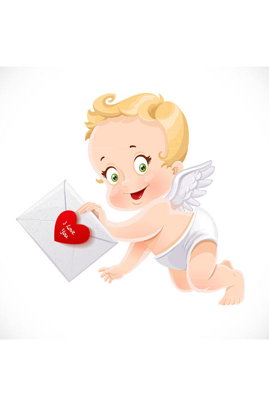 卡通拿情书的天使矢量素材