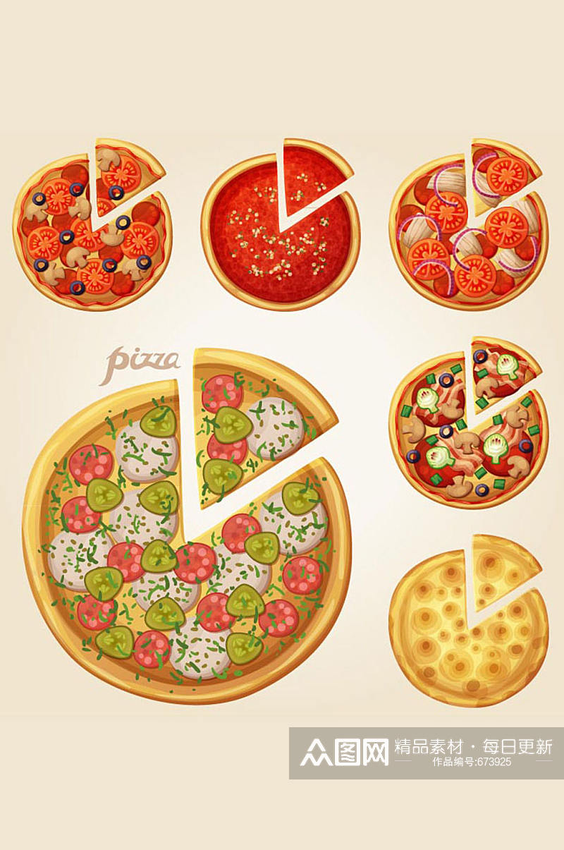 6款美味披萨快餐设计矢量素材素材