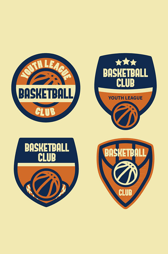 4款复古篮球俱乐部徽章矢量素材