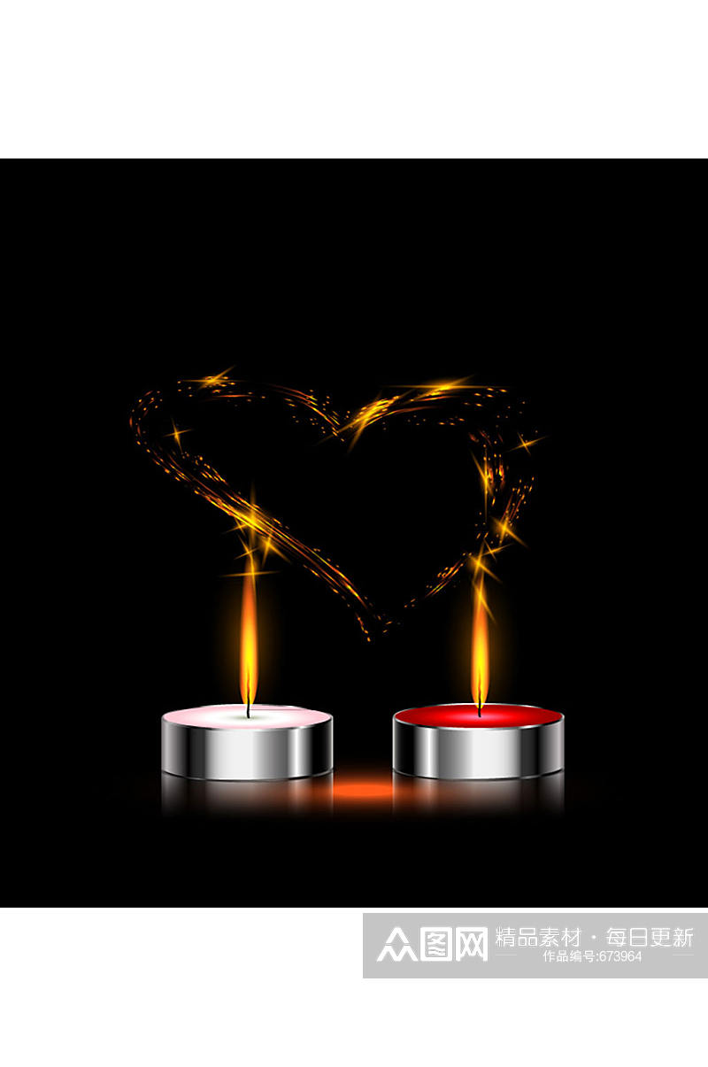 金属圆形蜡烛和爱心矢量素材素材