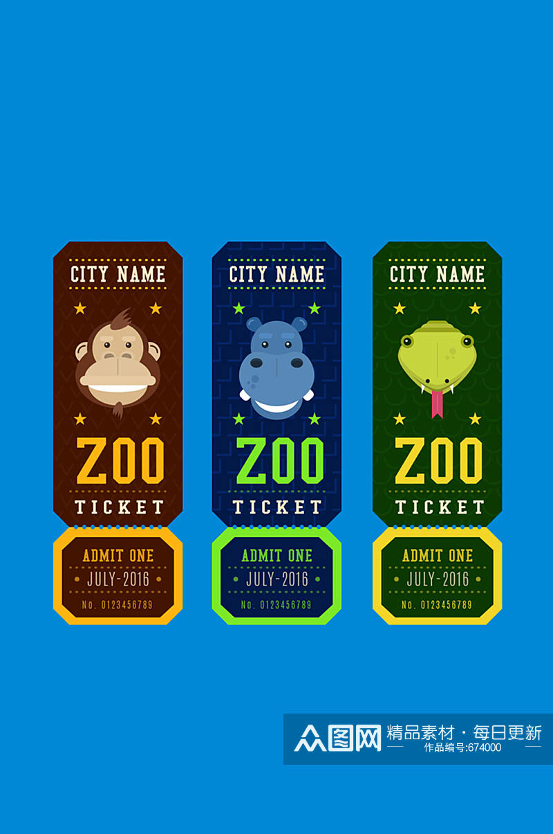 3款创意动物园门票矢量素材素材