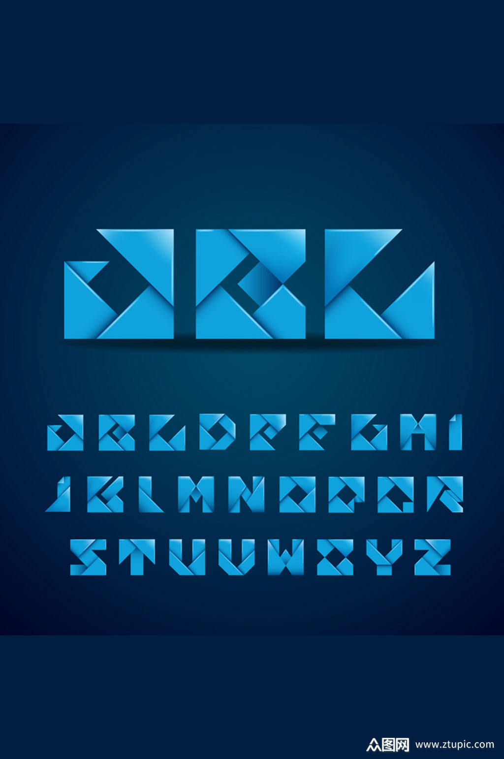 26个蓝色折纸大写字母矢量素材