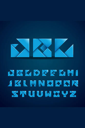 26个蓝色折纸大写字母矢量素材