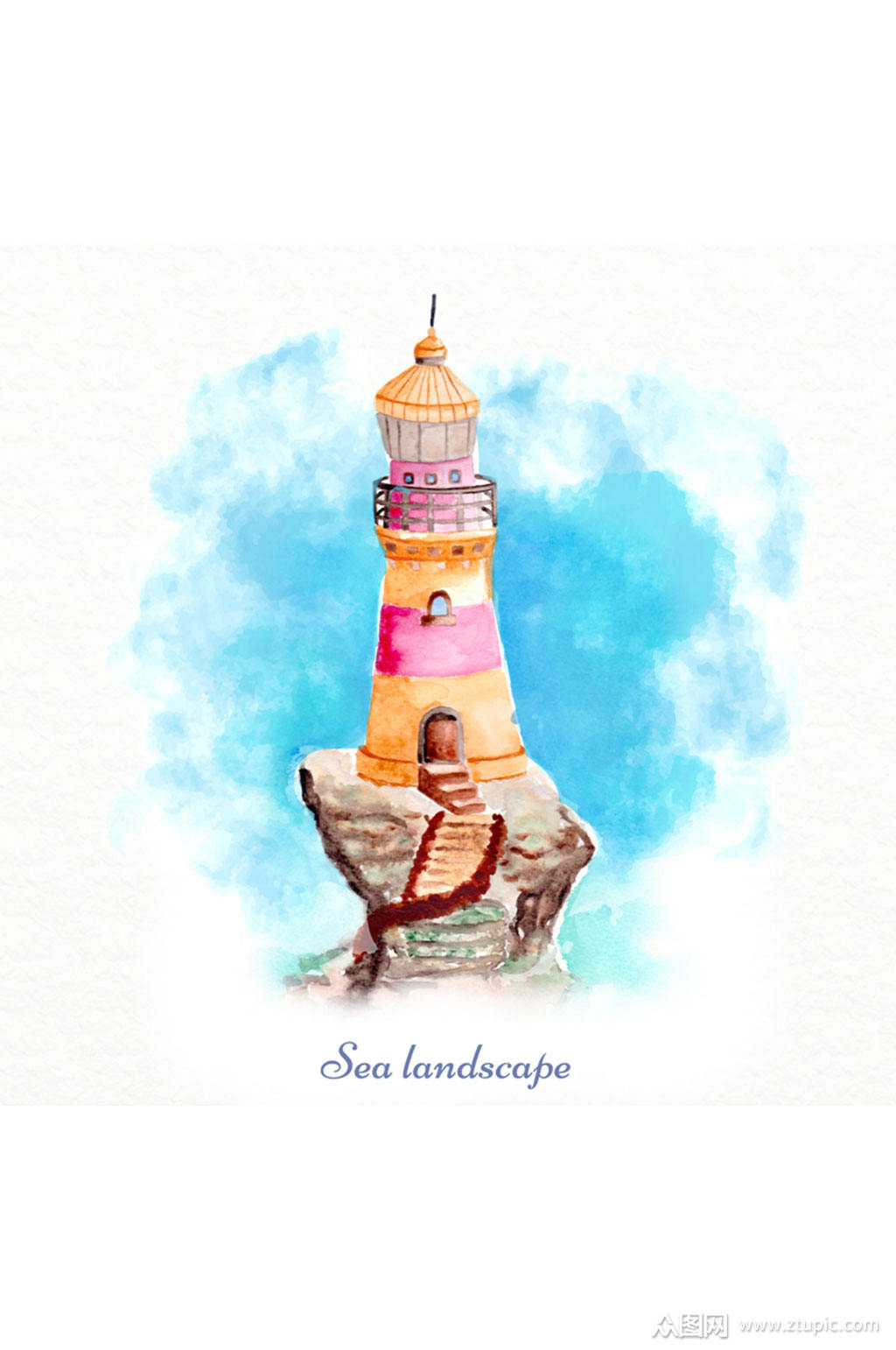 海边悬崖峭壁上的灯塔矢量素材 灯塔工作站