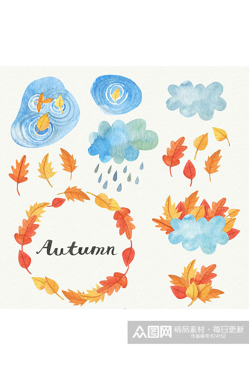 17款秋季落叶和云朵矢量素材素材