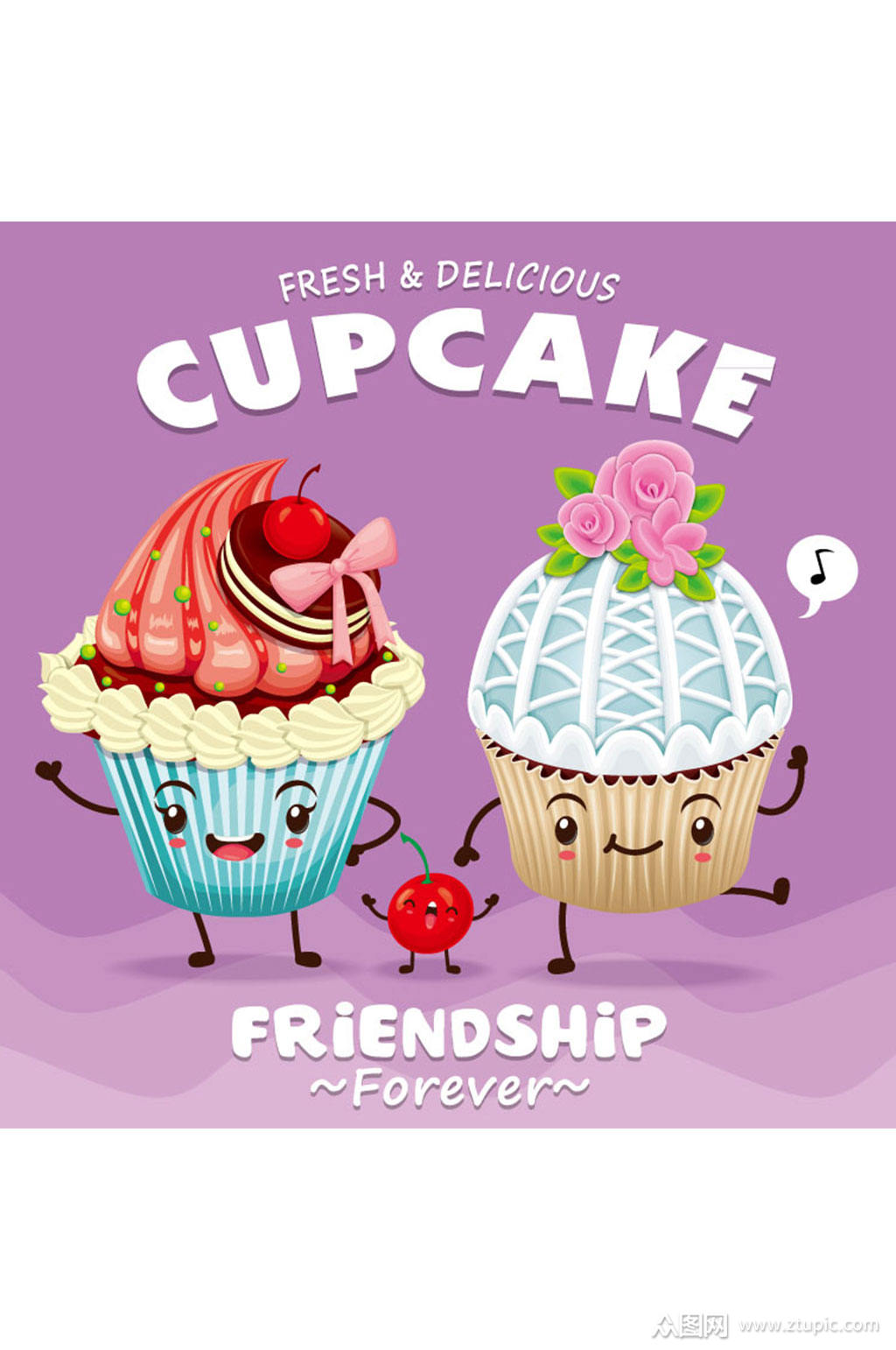 >可爱卡通纸杯蛋糕矢量素材