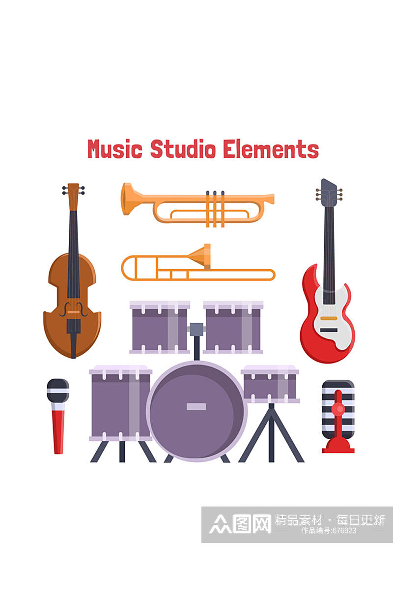 7款创意音乐工作室乐器矢量图素材