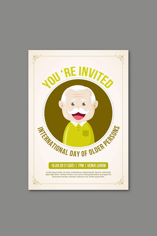 可爱老人派对邀请卡矢量素材