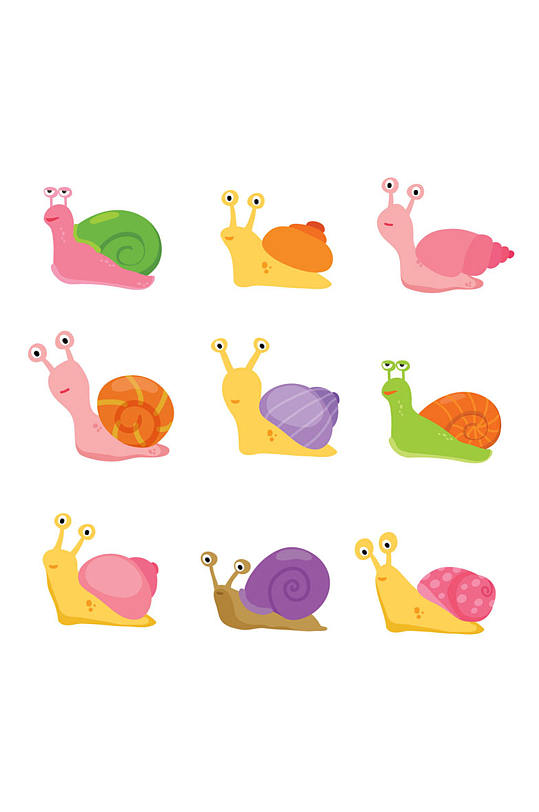 9款彩色蜗牛设计元素矢量素材
