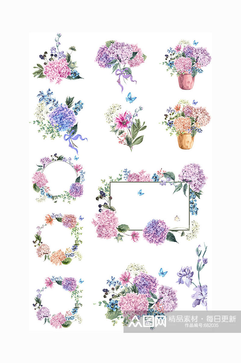 12款彩色花卉时尚精美设计元素素材矢量素材