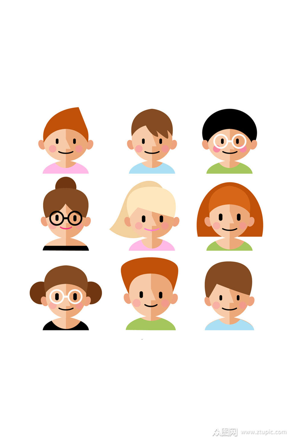 9款可爱人物头像矢量素材
