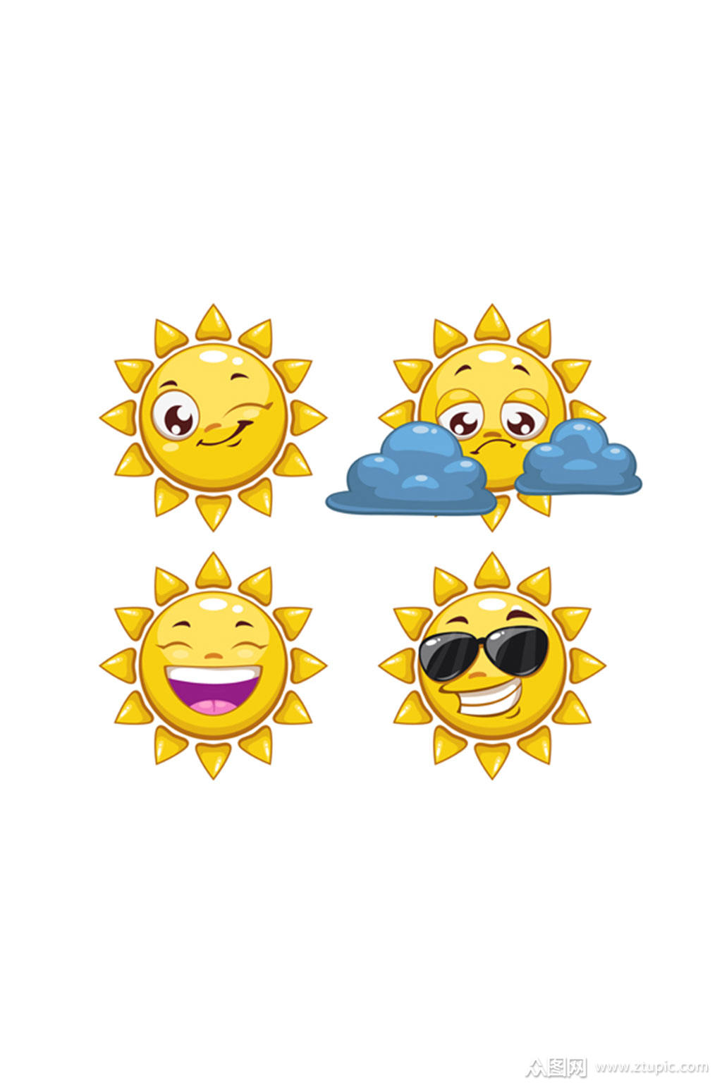 4款可爱卡通太阳设计矢量素材