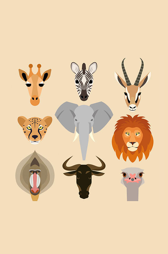 9款野生动物头像设计矢量素材