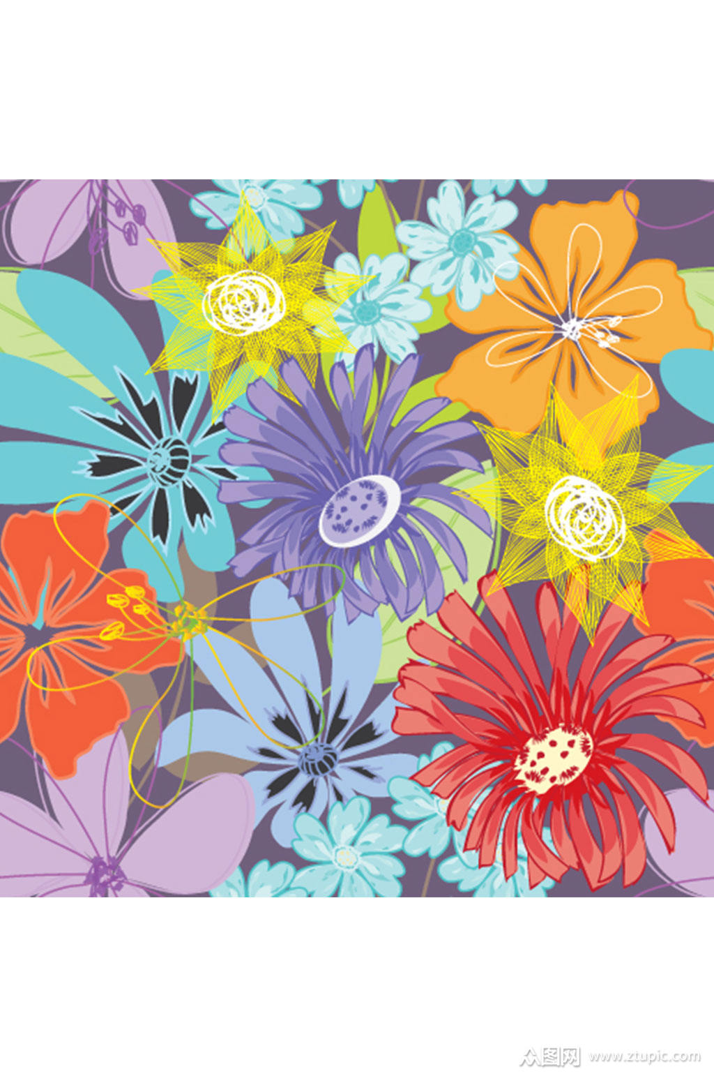 精美彩色花卉时尚设计元素素材矢量