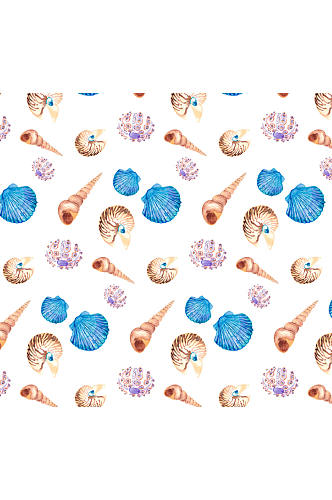 彩绘海螺和贝壳无缝背景矢量图