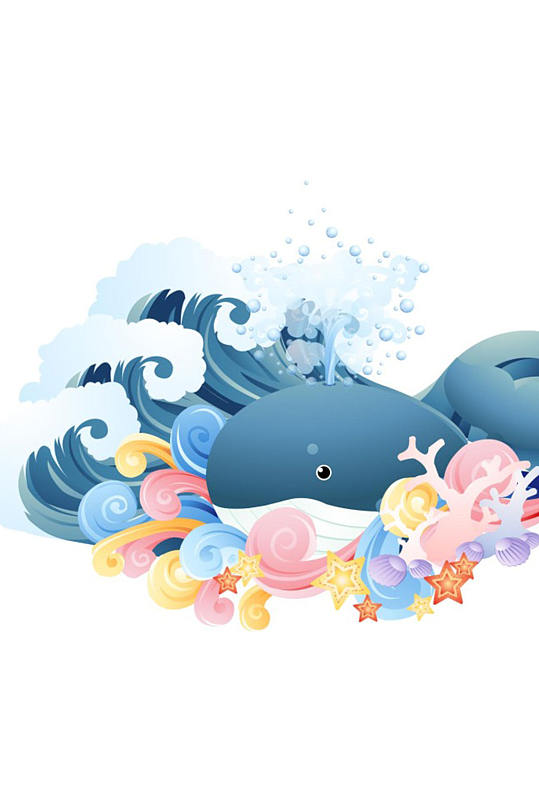 海浪里的卡通鲸鱼