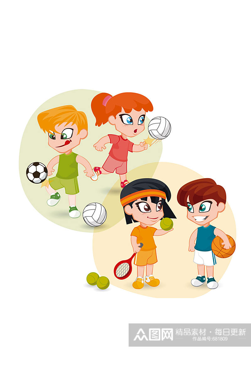 4款体育运动的儿童素材