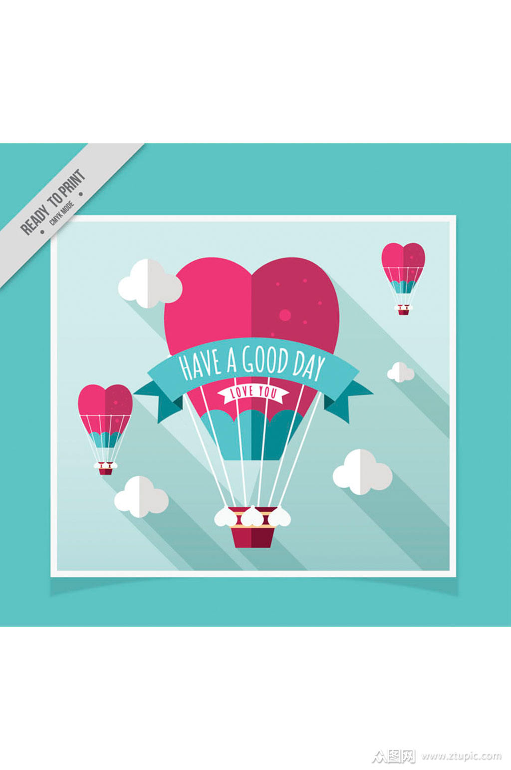创意爱心热气球卡片矢量素材