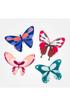 4款彩色蝴蝶设计元素素材矢量