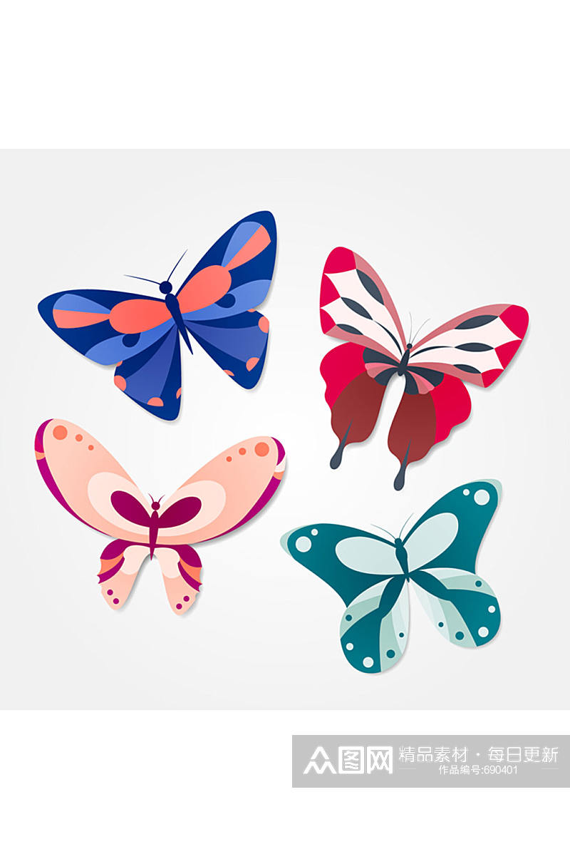 4款彩色蝴蝶设计元素素材矢量素材